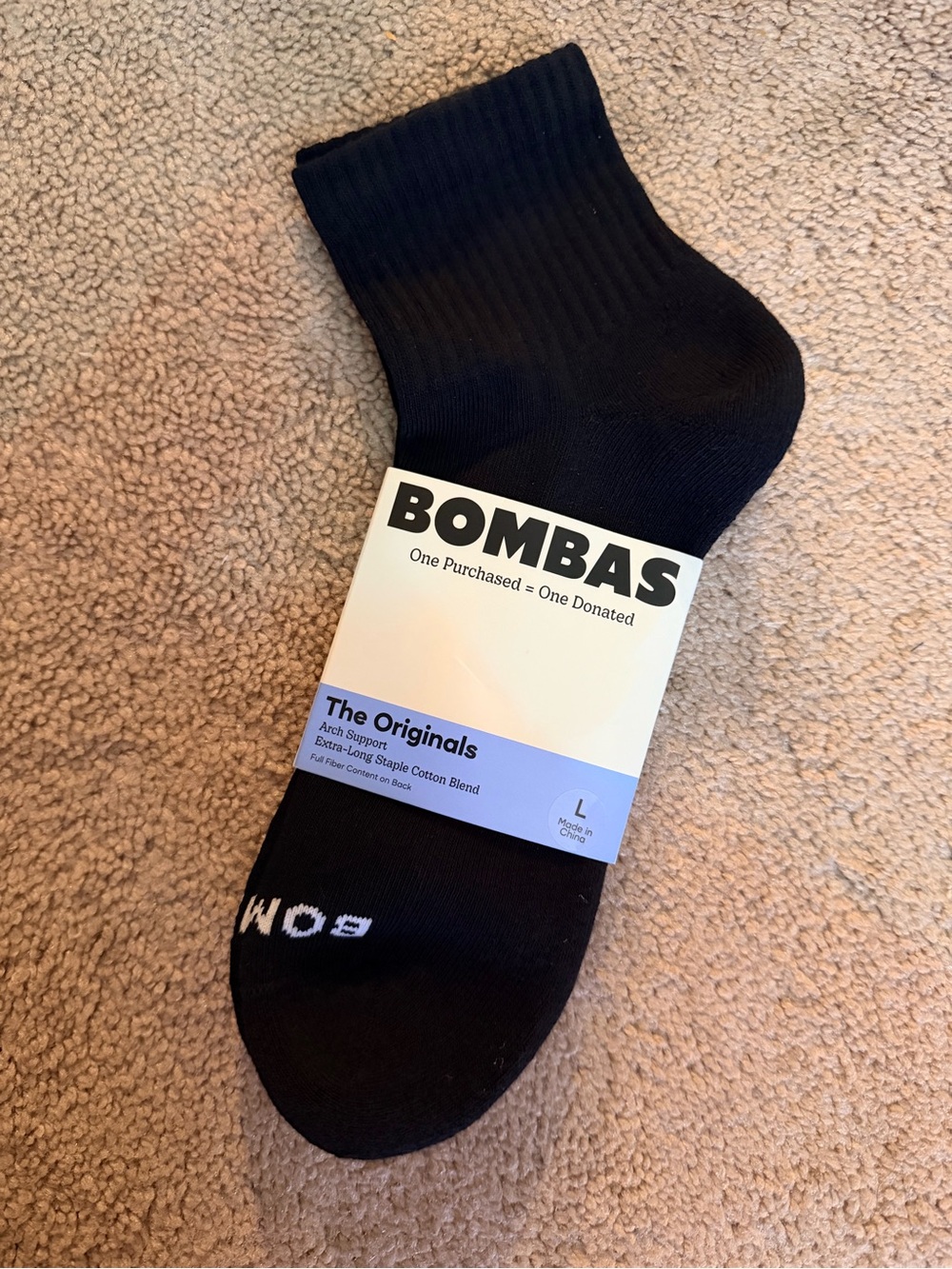 NWT Bombas The Originals Men's Black Quarter Socks Size Large